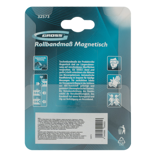 Рулетка Magnetisch 8 м х 25 мм,обрезиненный корпус,автоматическая фиксация,Нейлоновое покрытиеытие,зацеп с магнитом Gross по ценам производителя в Москве с доставкой по всей России