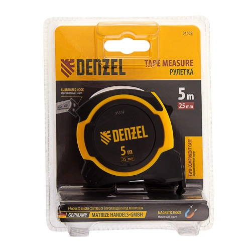 Рулетка 5м х 25мм, двухкомп. корпус, магнитный обрезиненный зацеп Denzel по ценам производителя в Москве с доставкой по всей России