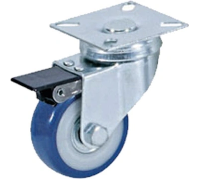 Колесо аппаратное поворотное SCvb 92 75 мм с тормозом (синяя резина) по ценам производителя в Москве с доставкой по всей России