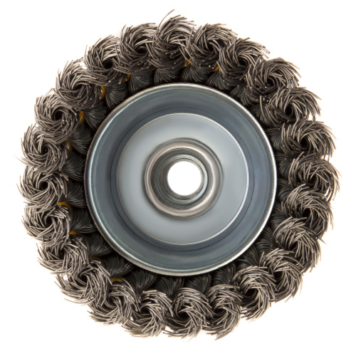 Щетка для УШМ, 100 мм, "Чашка", крученая нержавеющая проволока 0.5 мм, М14 Denzel по ценам производителя в Москве с доставкой по всей России