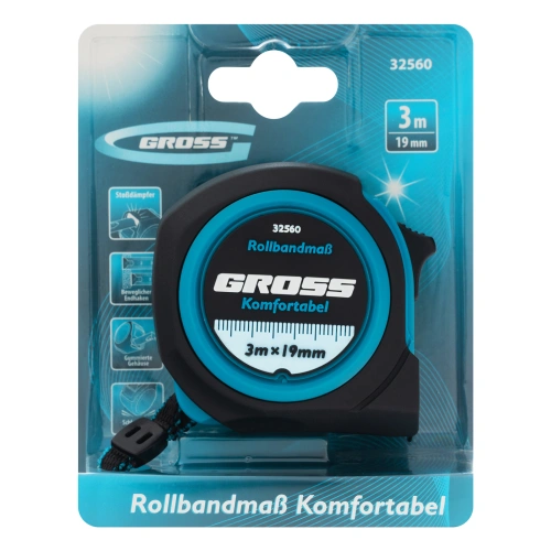 Рулетка Komfortabel 3 м х 19 мм,обрезиненный корпус Gross по ценам производителя в Москве с доставкой по всей России