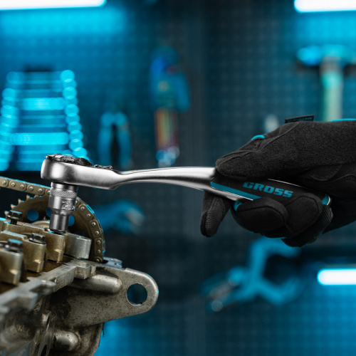 Ключ-трещотка 1/2", CrV, 120 зубьев, с быстрым сбросом, цельнометаллический, хром Gross по ценам производителя в Москве с доставкой по всей России