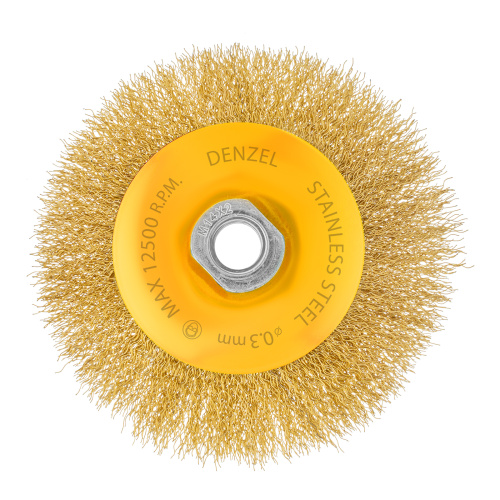 Щетка для УШМ, 125 мм, "Тарелка", витая нержавеющая проволока 0.3 мм, М14 Denzel по ценам производителя в Москве с доставкой по всей России