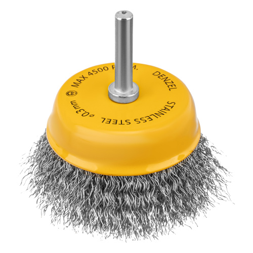 Щетка для дрели, 75 мм, Чашка, со шпилькой, нержавеющая витая проволока Denzel по ценам производителя в Москве с доставкой по всей России