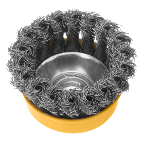 Щетка для УШМ, 75 мм, "Чашка", крученая нержавеющая проволока 0.5 мм, М14 Denzel по ценам производителя в Москве с доставкой по всей России