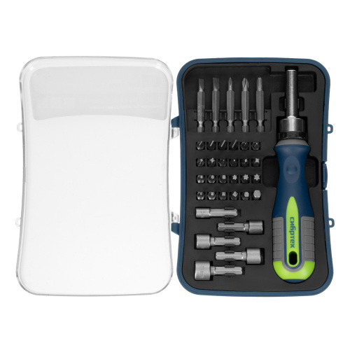 Отвертка реверсивная с набором бит и торцевыми головками, 35 шт, CrV Сибртех по ценам производителя в Москве с доставкой по всей России