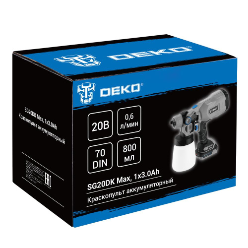 Краскопульт аккумуляторный DEKO SG20DK Max, 20В, 800 мл, 1x3.0Ач по ценам производителя в Москве с доставкой по всей России