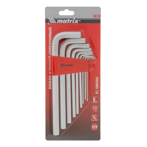Набор ключей имбусовых HEX, 2-12 мм, CrV, 9 шт, удлиненныее с сатинированным покрытием Matrix по ценам производителя в Москве с доставкой по всей России