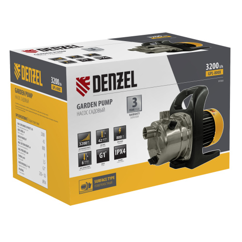 Садовый поверхностный насос GPL800Х, 800 Вт, 3200 л/ч, подъем 42 м, нержавейка Denzel по ценам производителя в Москве с доставкой по всей России