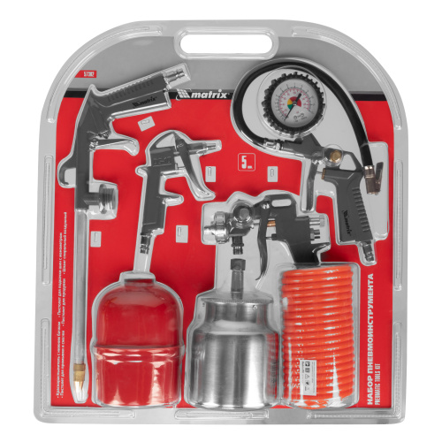 Набор пневмоинструмента, 5 предметов, быстросъемное соединение, краскораспылитель с нижним бачком Matrix по ценам производителя в Москве с доставкой по всей России