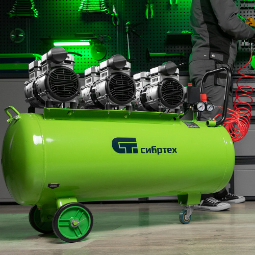 Компрессор безмаслянный малошумный МБ 2250/100, 2250 Вт, 100л, 400 л/мин Сибртех по ценам производителя в Москве с доставкой по всей России