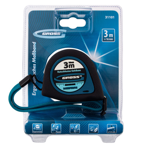 Рулетка "Ergonomisch",3 м x 16 мм,магнитный обрезиненный зацеп Gross по ценам производителя в Москве с доставкой по всей России