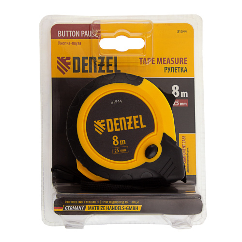 Рулетка 8м х 25мм, двухкомп. корпус, кнопка-пауза Denzel по ценам производителя в Москве с доставкой по всей России