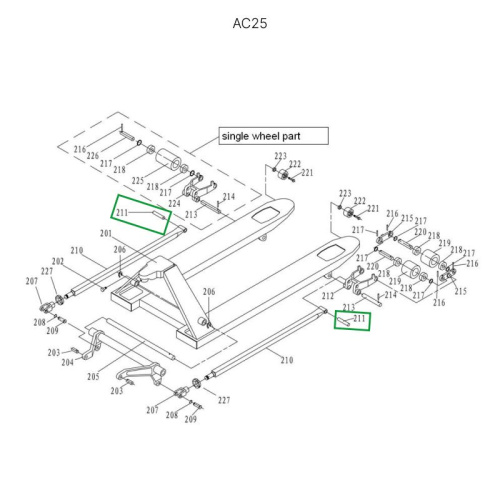 Ось крепления рычага силового блока к подвильной тяге для гидравлических тележек JC20 по ценам производителя в Москве с доставкой по всей России