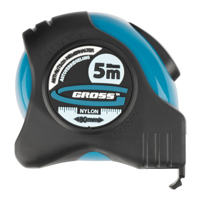 Рулетка "Schlagfest",5 м x 25 мм,магнитный обрезиненный зацеп,двусторонняя шкала,Нейлоновое покрытие,автоматическая фиксация Gross по ценам производителя в Москве с доставкой по всей России