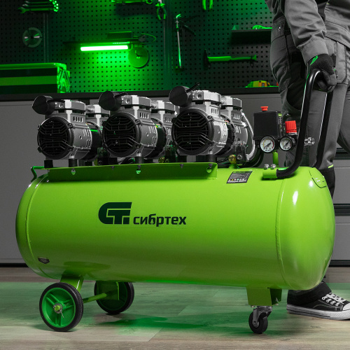 Компрессор безмаслянный малошумный МБ 2250/100, 2250 Вт, 100л, 400 л/мин Сибртех по ценам производителя в Москве с доставкой по всей России