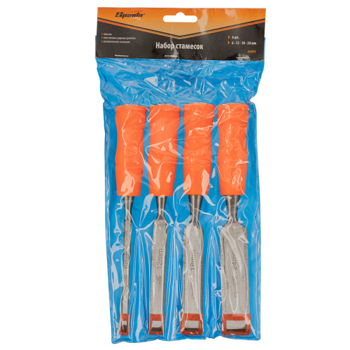 Набор стамесок 4 шт, 6-12-18-24 мм, плоские, пластиковые ударные рукоятки Sparta по ценам производителя в Москве с доставкой по всей России