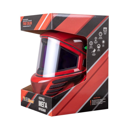 Маска сварщика КОРУНД МЕГА красная (ф-р MEGA LED) в коробке по ценам производителя в Москве с доставкой по всей России