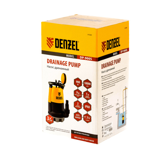 Дренажный насос для чистой и грязной воды DP900S, 900 Вт, напор 9 м, 18000 л/ч Denzel по ценам производителя в Москве с доставкой по всей России