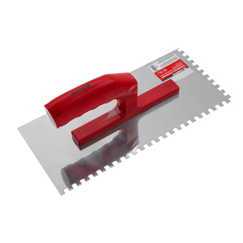 Гладилка из нержавеющей стали, 280 х 130 мм, зеркальная полировка, пластмассовая ручка, зуб 6 х 6 мм Matrix по ценам производителя в Москве с доставкой по всей России