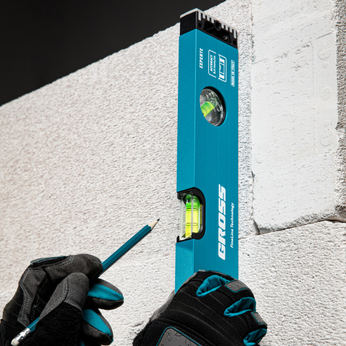 Уровень алюминиевый, 400 мм, усиленный с ударопрочными заглушками, 3 глазка Gross по ценам производителя в Москве с доставкой по всей России