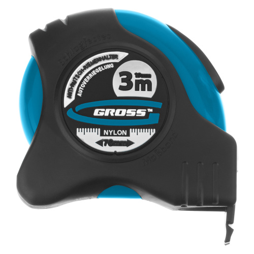 Рулетка "Schlagfest",3 м x 19 мм,магнитный обрезиненный зацеп,двусторонняя шкала,Нейлоновое покрытие,автоматическая фиксация Gross по ценам производителя в Москве с доставкой по всей России