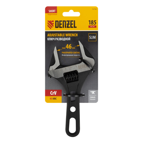 Ключ разводной 185 мм, CrV, кованый, укороченная рукоятка Denzel по ценам производителя в Москве с доставкой по всей России