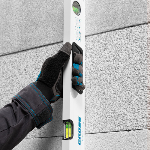 Уровень алюминиевый, 800 мм, усиленный, рукоятки, фрезерованный, 3 глазка, магнитный Gross по ценам производителя в Москве с доставкой по всей России