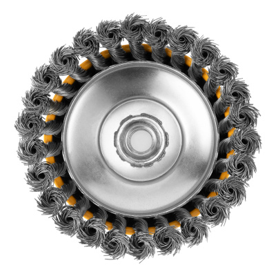 Щетка для УШМ, 125 мм, "Чашка", крученая нержавеющая проволока 0.5 мм, М14 Denzel по ценам производителя в Москве с доставкой по всей России