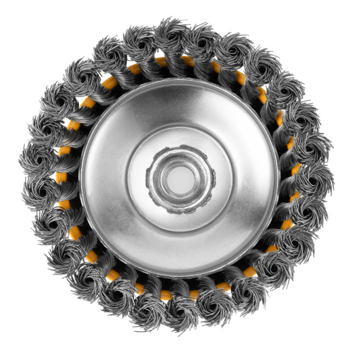 Щетка для УШМ, 125 мм, "Чашка", крученая нержавеющая проволока 0.5 мм, М14 Denzel по ценам производителя в Москве с доставкой по всей России