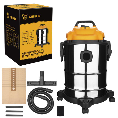 Пылесос промышленный DEKO DKVC-1400-15S, 10 мешков для пыли купить в Москве с доставкой по всей России | ProtosMarket.ru