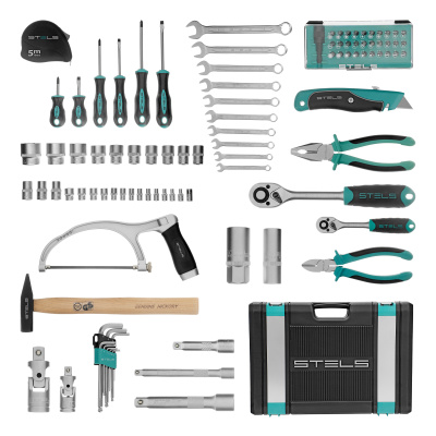 Набор инструментов, 1/2", 1/4", CrV, пластиковый кейс 98 предметов Stels по ценам производителя в Москве с доставкой по всей России