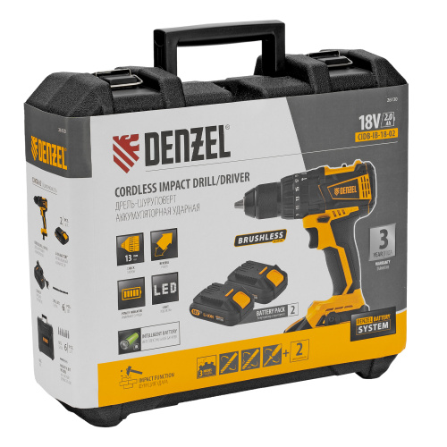 Дрель-шуруповерт аккумуляторная ударная бесщет CIDB-IB-18-02, Li-Ion, 18 В, 2 акк. Denzel по ценам производителя в Москве с доставкой по всей России