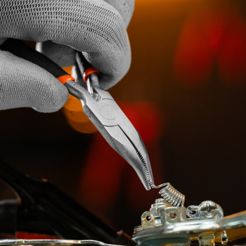 Длинногубцы изогнутые Mini, 130 мм, никелированные, авторазжим Sparta по ценам производителя в Москве с доставкой по всей России