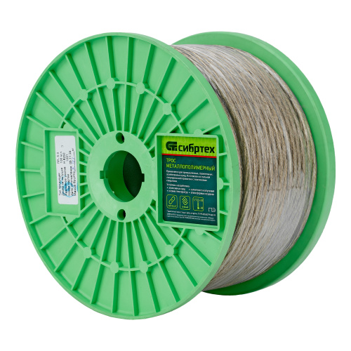 Трос металлополимерный прозрачный ПР-5.0, толщина 4.0 мм, катушка 100 метров Сибртех по ценам производителя в Москве с доставкой по всей России