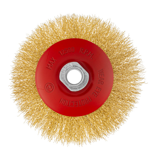 Щетка для УШМ, 125 мм, М14, "тарелка", латунированная витая проволока Matrix по ценам производителя в Москве с доставкой по всей России