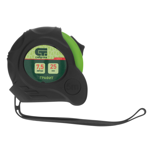 Рулетка Графит,обрезиненный корпус,амортизатор,7,5 м х 25 мм Сибртех по ценам производителя в Москве с доставкой по всей России