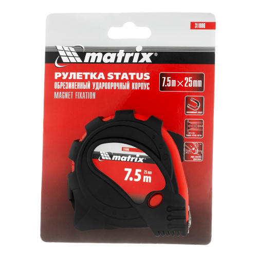 Рулетка Status Magnet 3 fixations,7,5 м х 25 мм,обрезиненный корпус,зацеп с магнитом Matrix по ценам производителя в Москве с доставкой по всей России