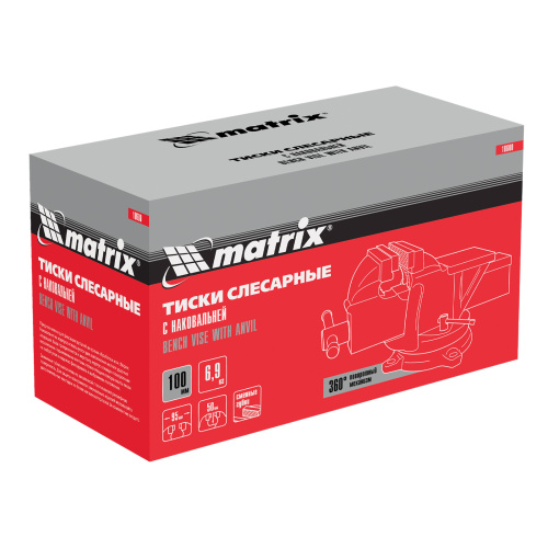 Тиски слесарные, 100 мм, поворотные, с наковальней Matrix по ценам производителя в Москве с доставкой по всей России