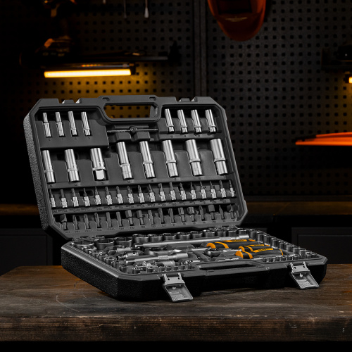 Набор инструментов, 1/2", 1/4", CrV, S2, пластиковый кейс, 109 предметов Denzel по ценам производителя в Москве с доставкой по всей России