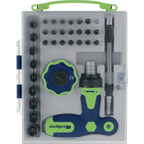 Отвертка Т-образная и трещотка, реверсивные с набором бит, торцевых головок, 34 предмета, CrV Сибртех по ценам производителя в Москве с доставкой по всей России