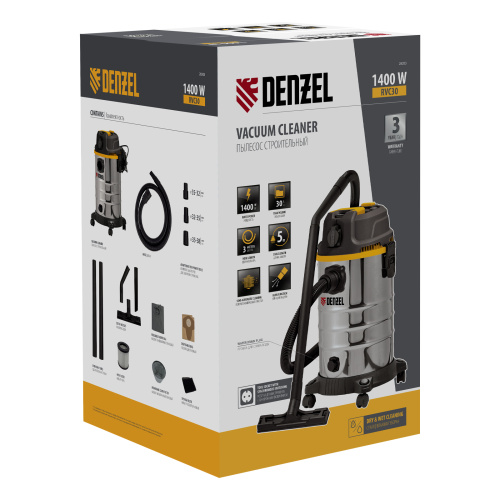 Пылесос строительный RVC30, 1400 Вт, бак 30 л, шланг 3 м, розетка с автосинхр. Denzel купить в Москве с доставкой по всей России | ProtosMarket.ru