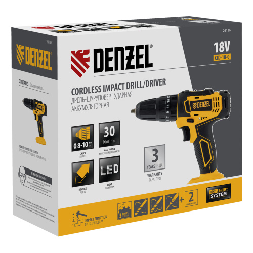 Дрель-шуруповерт аккумуляторная ударная CID-18-0, Li-Ion, 18 В Denzel по ценам производителя в Москве с доставкой по всей России