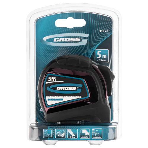 Рулетка "Doppelhaken",5 м x 19 мм,двухсторонний зацеп,Нейлон,двусторонняя шкала,автоматическая фиксация Gross по ценам производителя в Москве с доставкой по всей России
