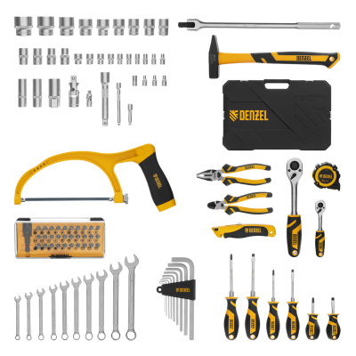 Набор инструментов, 1/2", 1/4", CrV, S2, пластиковый кейс, 100 предметов Denzel по ценам производителя в Москве с доставкой по всей России