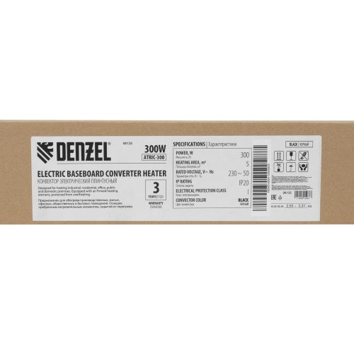 Конвектор электрический плинтусный ATRIC-300, 230 В, 300 Вт, ТЭН, черный Denzel по ценам производителя в Москве с доставкой по всей России