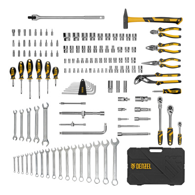 Набор инструментов, 1/2", 1/4", 3/8", CrV, S2, пластиковый кейс, 144 предмета Denzel по ценам производителя в Москве с доставкой по всей России