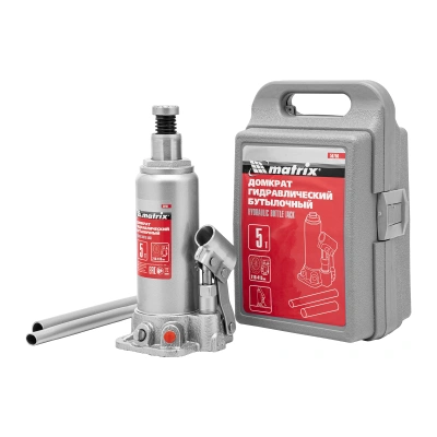 Домкрат гидравлический бутылочный, 5 т, высота подъема 216-413 мм, в пластиковый кейсе Matrix