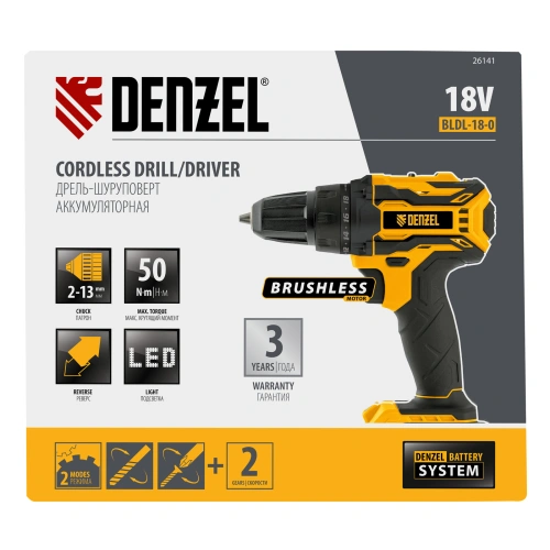 Дрель-шуруповерт аккумуляторная, бесщет. BLDL-18-0 Li-Ion, 18 В Denzel по ценам производителя в Москве с доставкой по всей России