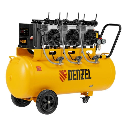 Компрессор безмасляный, малошумный DLS 3300/100, 3300 Вт,3x1100, 100 л, 570 л/мин ,блок управления Denzel по ценам производителя в Москве с доставкой по всей России